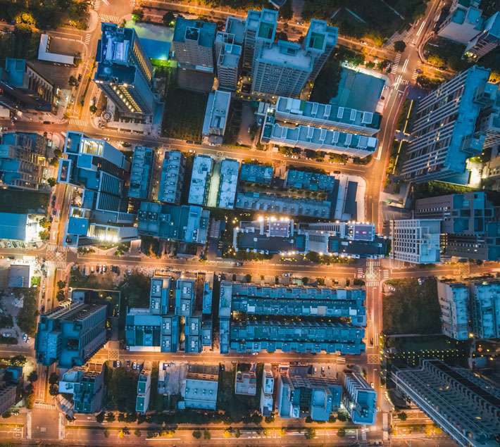 Aerial photo of city at night